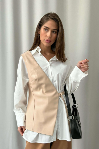 Жилет асимметричного кроя из экокожи (бежевый)